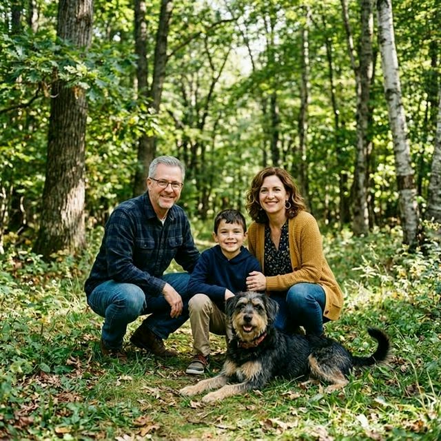 Dan and family in upstate New York with dog Rip