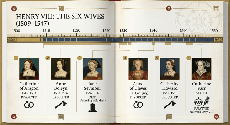 Henry VIII's six wives timeline — portraits and fates from Catherine of Aragon to Catherine Parr