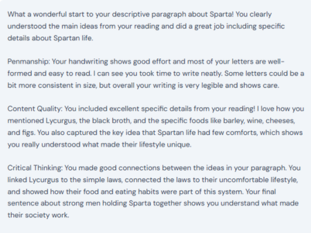 Gradebook or graded writing